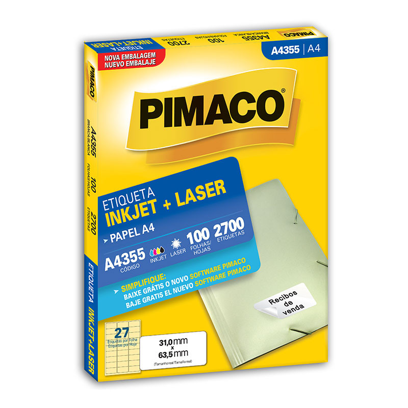 Etiqueta inkjet/laser A4355 com 100 folhas Pimaco - Stationery