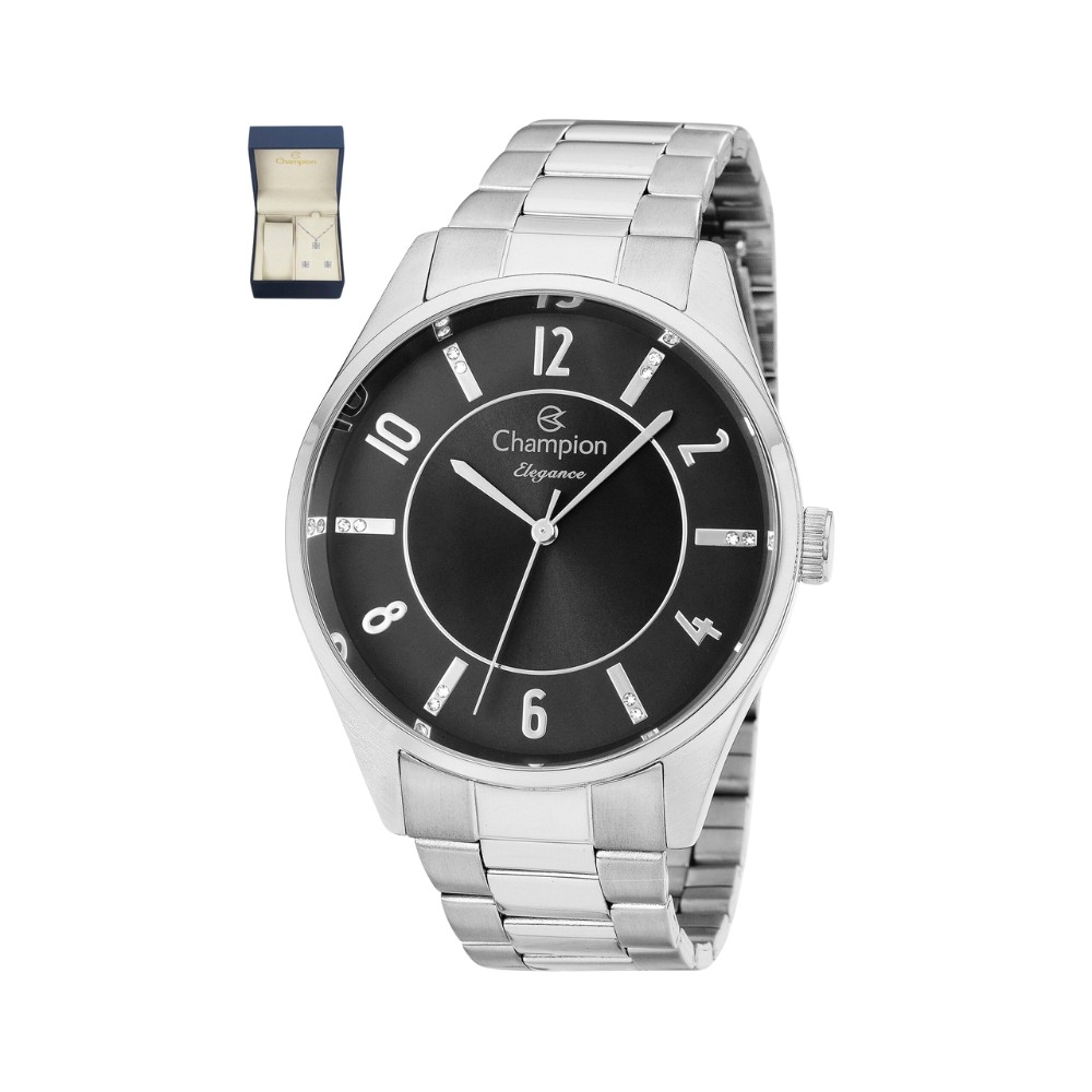 Kit Relógio Champion Elegance Prata Feminino CN26288O
