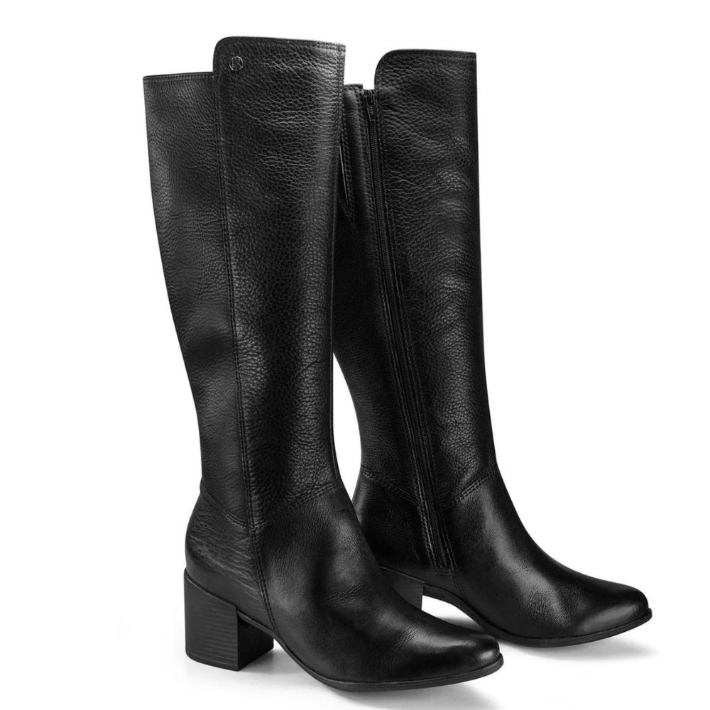 Bota Bottero Cano Longo Salto Bloco Couro Legítimo Feminina