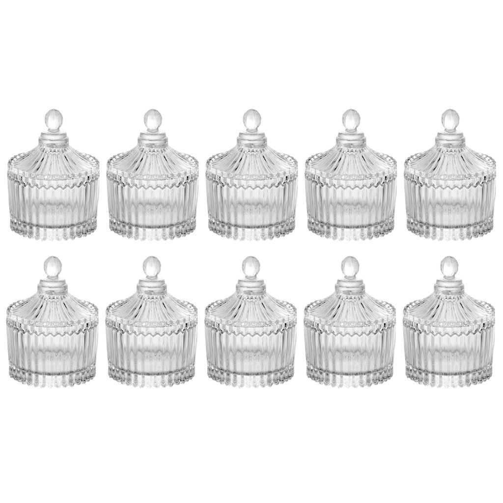 Kit C/ 10 Potiches Decorativa de Cristal Baleiro Vidro Lapidado 6,5x9cm Bomboniere Luxo Decoração