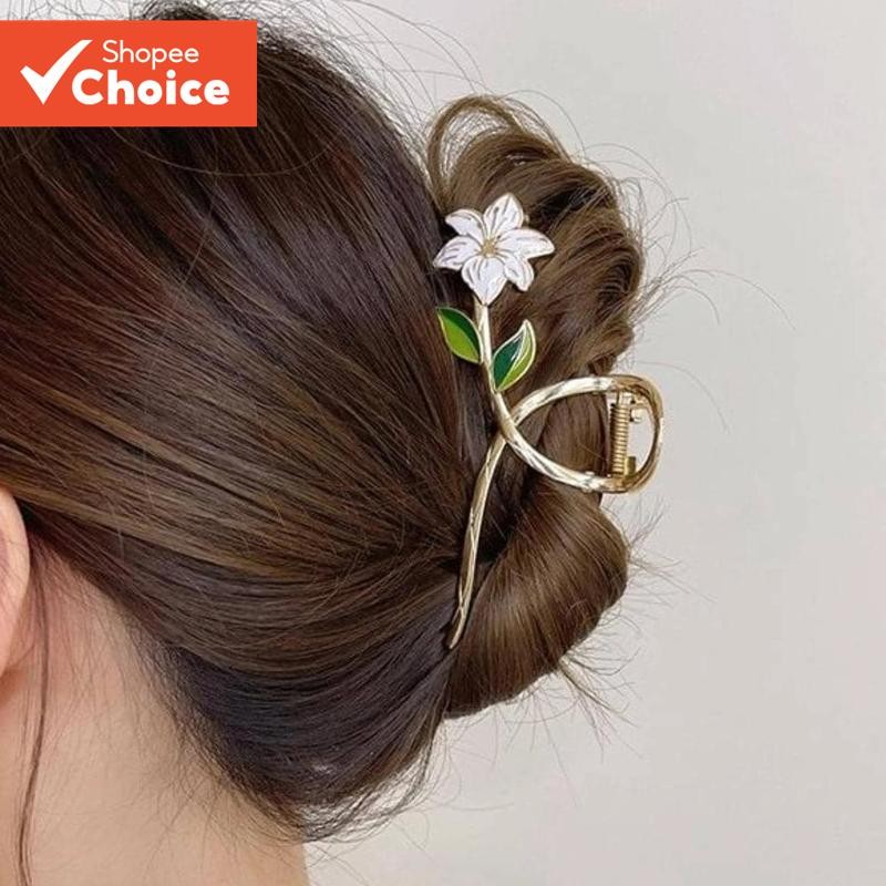 Clipes de Cabelo em Forma de Flor de Metal Lily - Acessórios Florais Estilosos para Mulher...