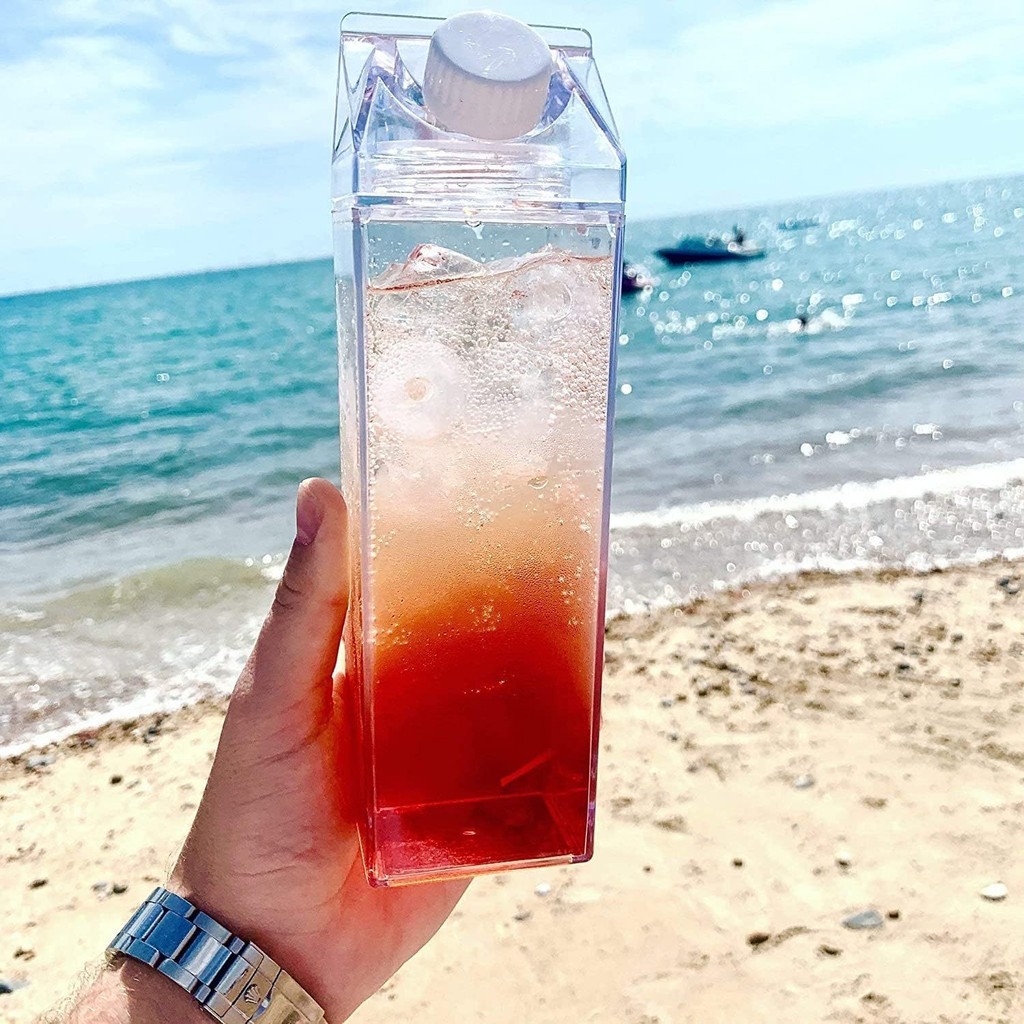 Kit Com 2 Garrafa Acrílica 1 Litro Transparente Caixa de Leite Suco em Oferta na Shopee