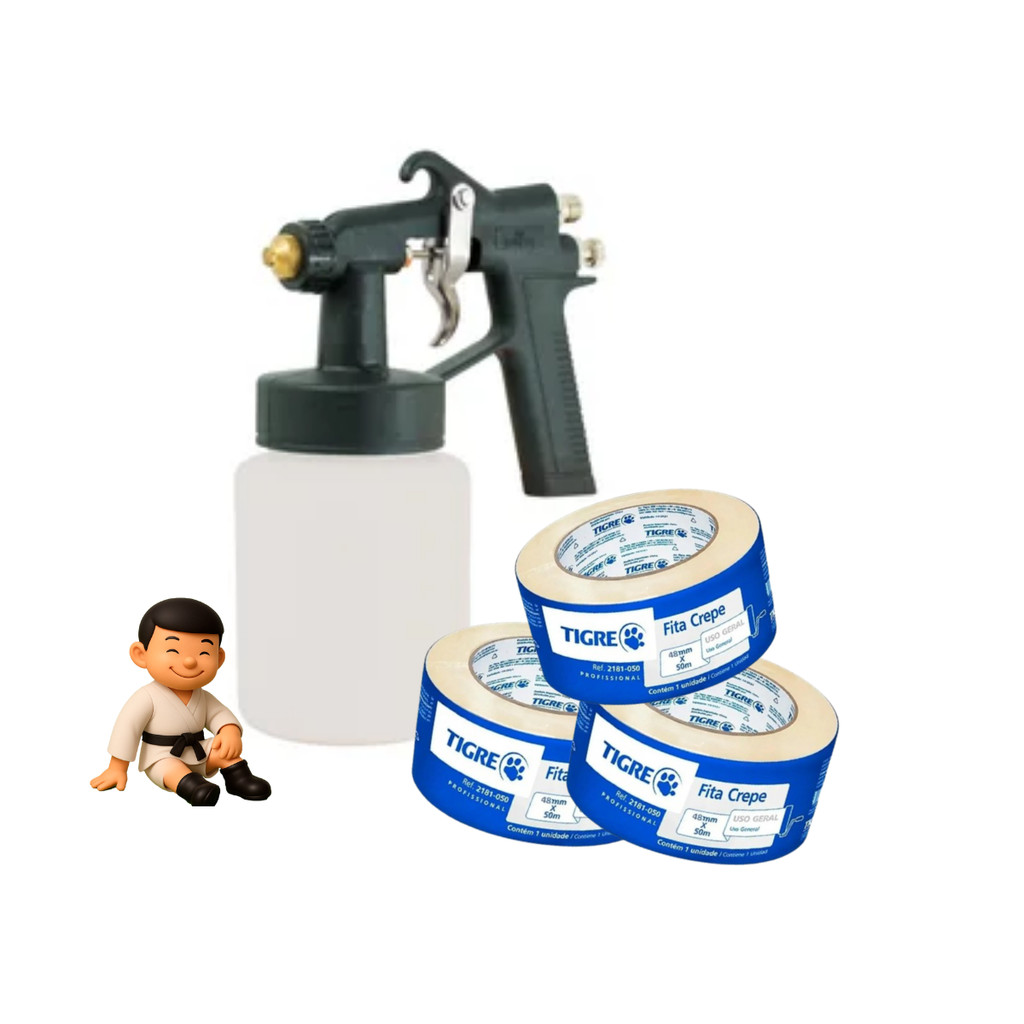 KIT COM CHIAPERINI PISTOLA DE PINTURA AR DIRETO TIPO PRESSÃO CH AD90+ 3 TIGRE FITA CREPE LARGA 48X50