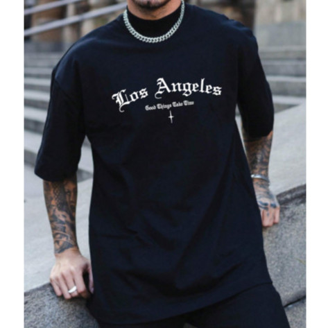 Camiseta Unissex Oversized Streetwear Los Angeles Estampada Algodão Casual Leve Confortável Moderna