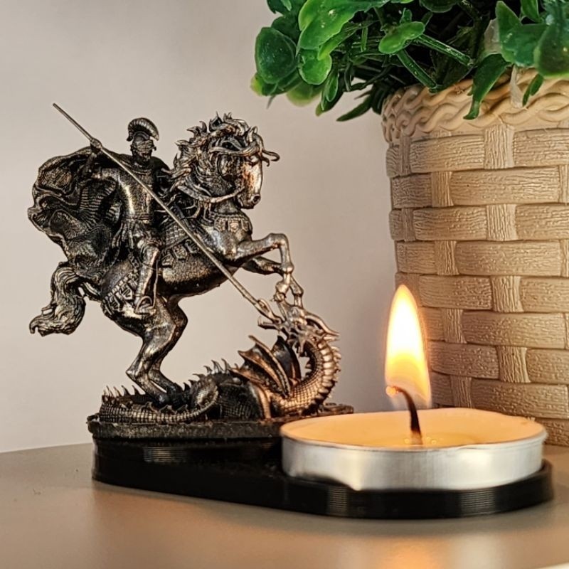 Imagem São Jorge Resina Super Detalhado 5cm + Kit de Altar, 2 Velas e Adaptador Para Incensos