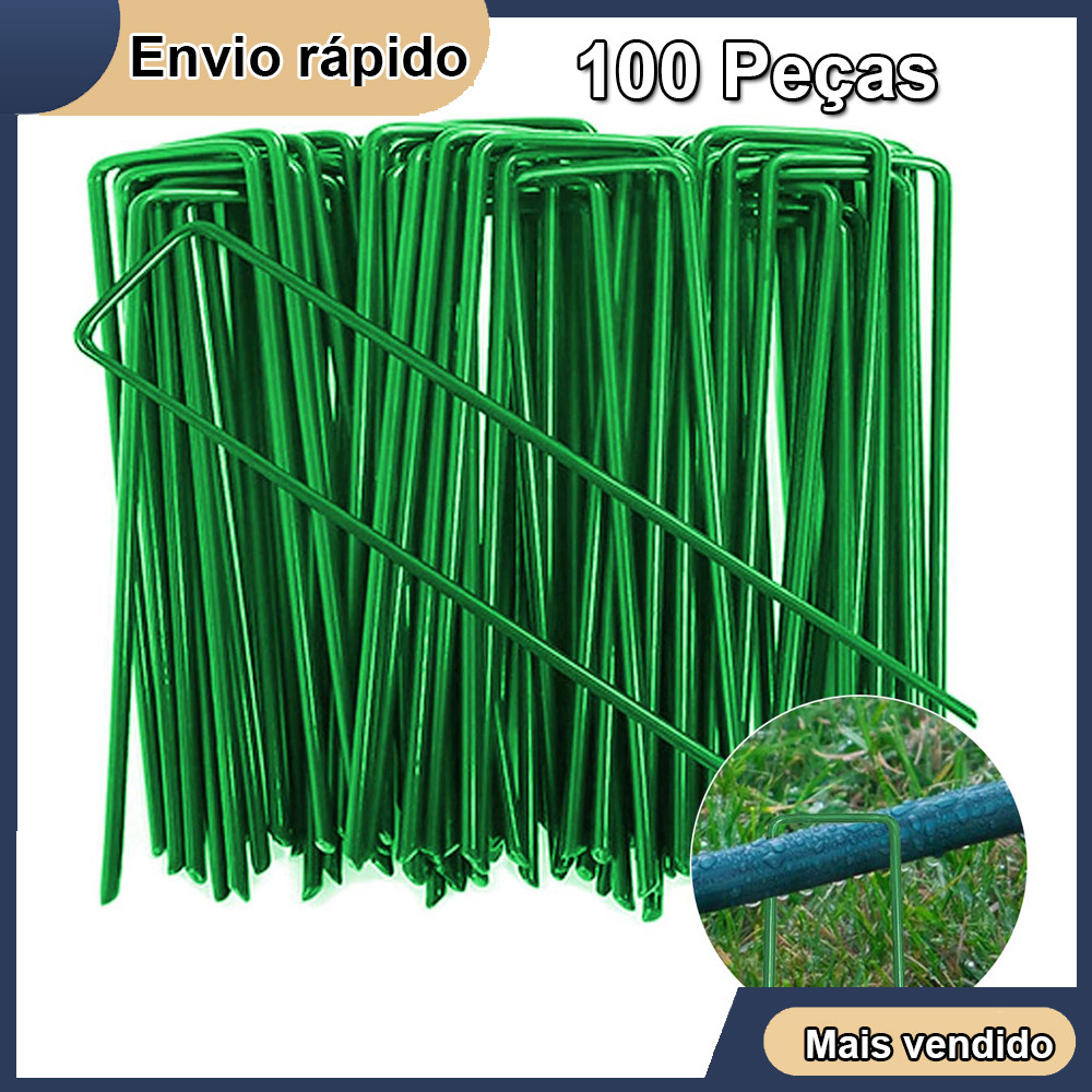 100 Peças verde Grampo Gancho Presilha para fixação de Grama Sintética ganchos de fixação para jardinagem em Oferta na Shopee