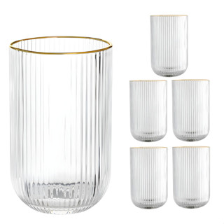 Jogo 6 Copos de Vidro Versalhes Fio De Ouro Borda Dourada Cameratta Grafiatto Canelado 420ml em Oferta na Shopee