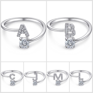Anel de letra Prata 925 Cravejada Zircônia Feminino  Delicado em Oferta na Shopee