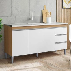 Balcão De Pia Ambiente Andréia 150cm Amêndoa Branco - Ajl