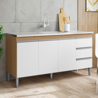 Balcão De Pia Ambiente Andréia 150cm Amêndoa Branco - Ajl em Oferta na Shopee