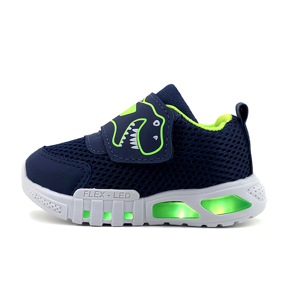 Tênis Infantil LED Menino Dinossauro Confortável Leve Luzes Casual Escolar Masculino Promoção CB328
