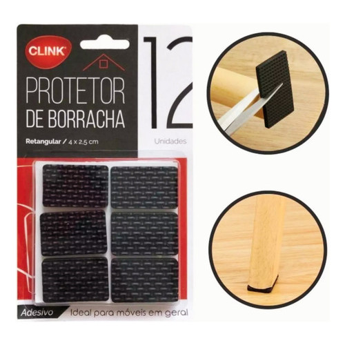 2 Kit de 12 Protetores Borracha Retangular 4x2,5cm Autoadesivo - Total 24 unidades