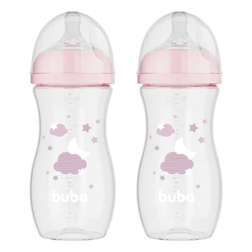 KIT C/ 2 MAMADEIRAS EASY FLOW NUVEM ROSA 330ML