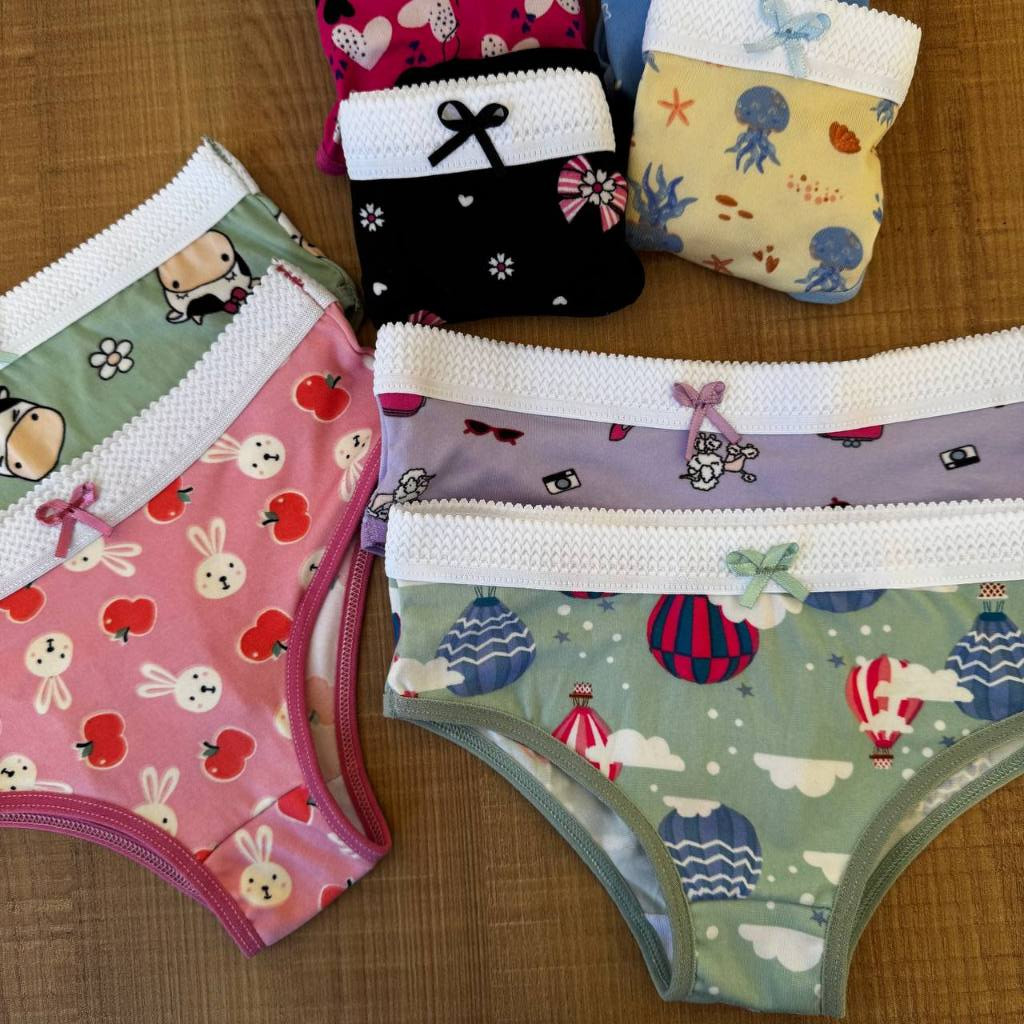 Kit 10 Calcinha Infantil Suede Estampada Calçolinha Confortável Menina Kids