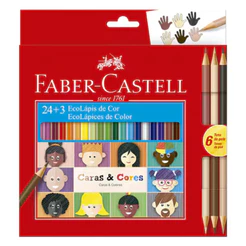 Lápis de Cor Faber 24+3 Caras&Cores - 1 estojo com 30 cores
