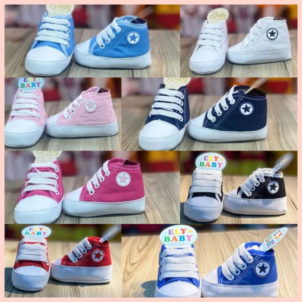 Tênis Bebê Cano Médio Estilo All Star Sapatinho Confortável 0 a 12 Meses - Várias Cores