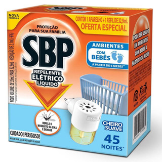 Repelente Elétrico Líquido SBP 45 Noites Cheiro Suave 1 Aparelho + 1 Refil de 32,9 ml em Oferta na Shopee