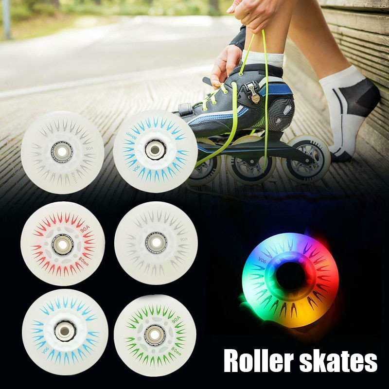 4 Pcs Flash Rodas De Skate Inline 90A LED Iluminação Patinação 4 Tamanho 80 76 72 68mm