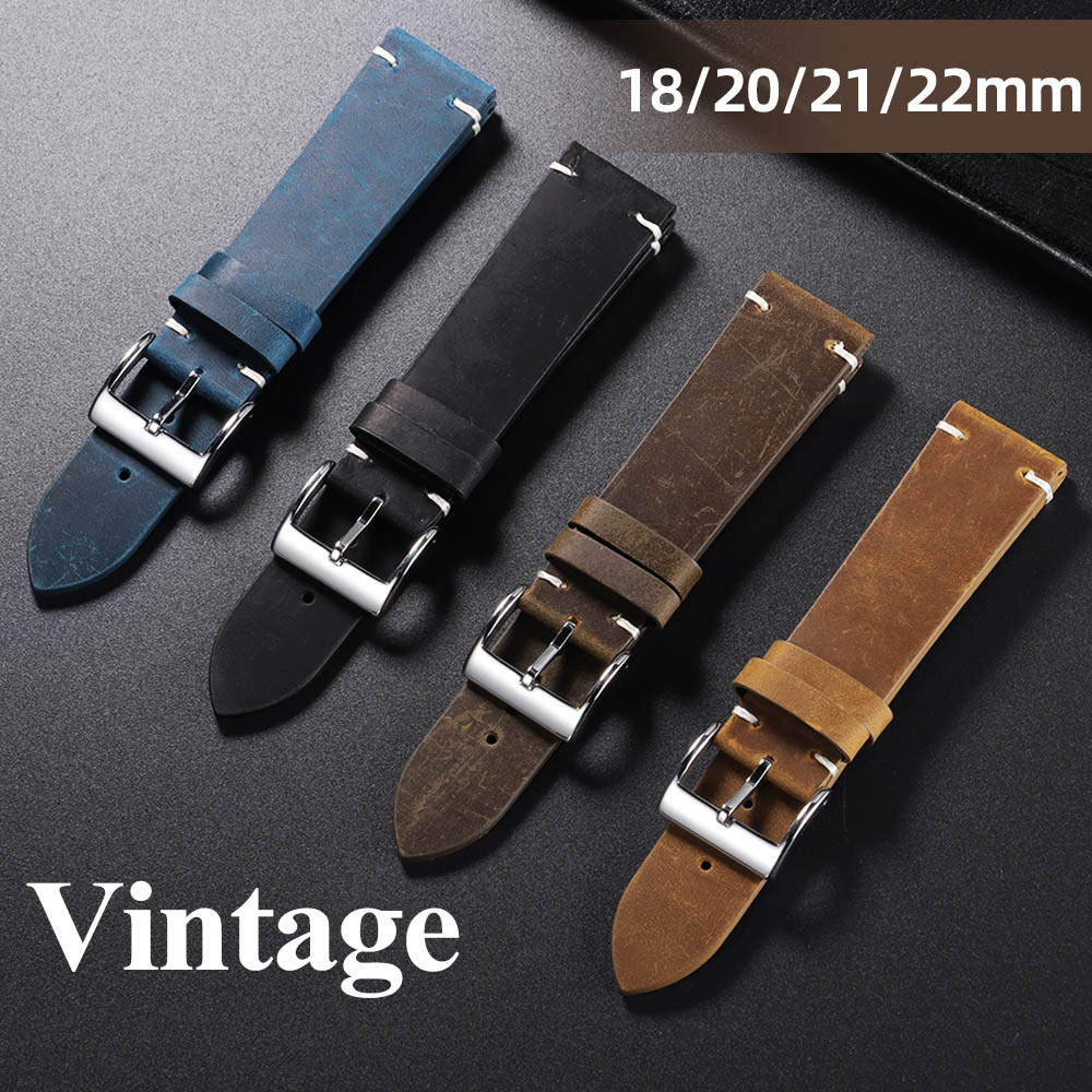 Pulseira De Relógio De Couro Genuíno Vintage Feita À Mão 18mm 20mm 21mm 22mm De Vaca Fosco Retrô Masculino Feminino Clás