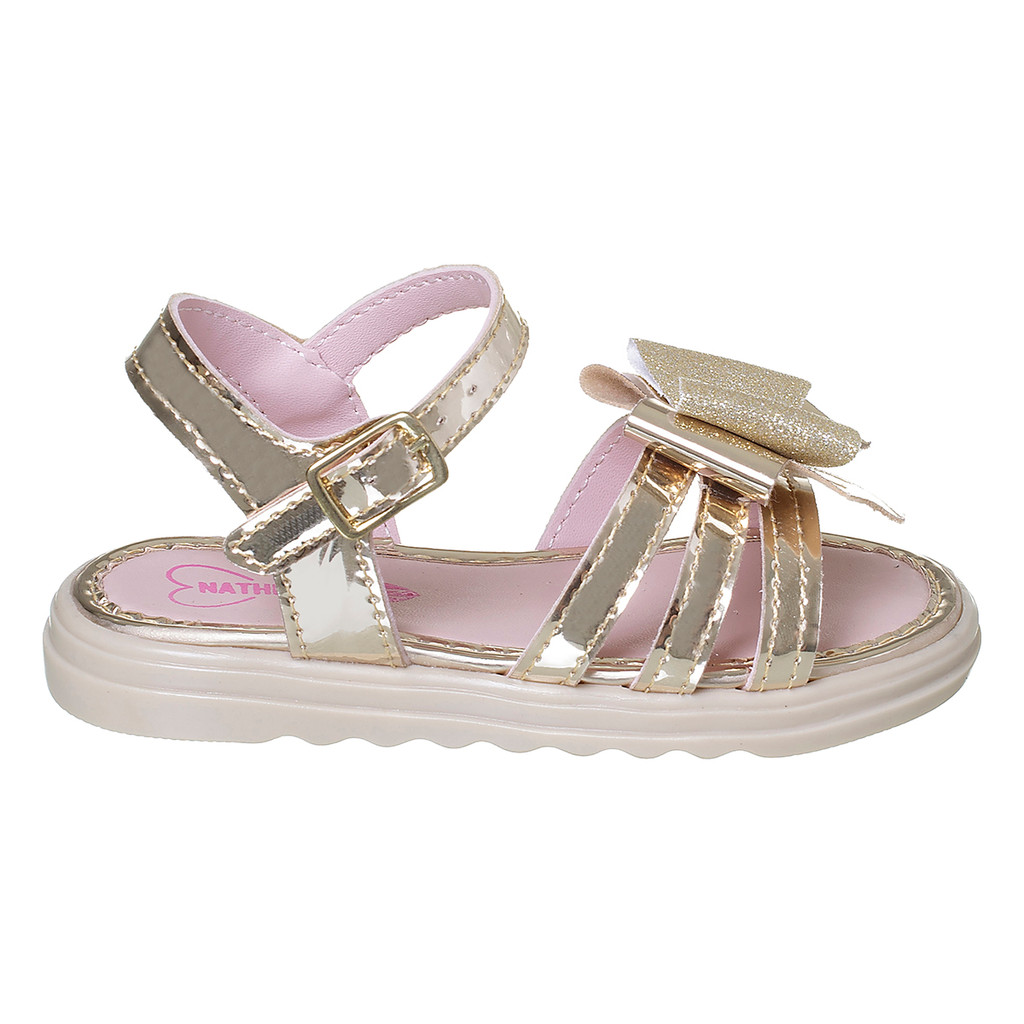∴ Sandália Infantil Feminina Delicada Brilho Laço Com Tiras Menina Lançamento