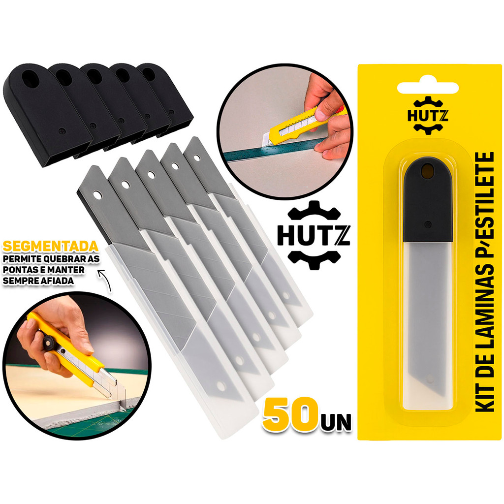 5 Refis Para Estilete 50 Lâminas De Reposição Multiuso Aço Carbono 25mm Universal Hutz - Home & Living