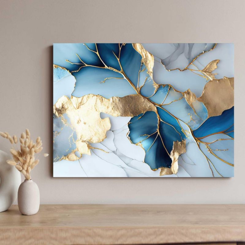 Quadro Decorativo Para Sala Quarto Abstrato Azul Fundo Mármore Grande Escritório