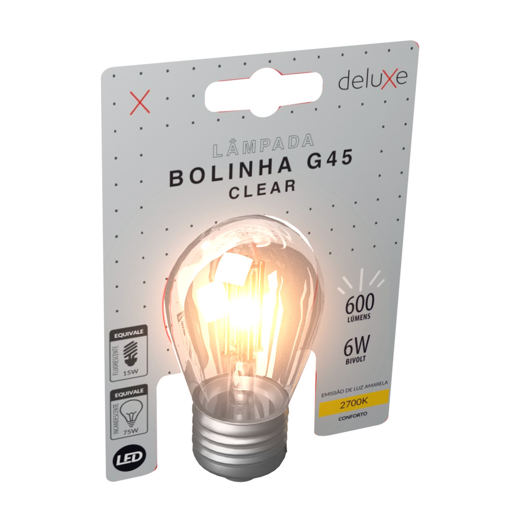 Lampada Led Bolinha G45 Clear 6w 600lm 2700K E27 Deluxe em Oferta na Shopee