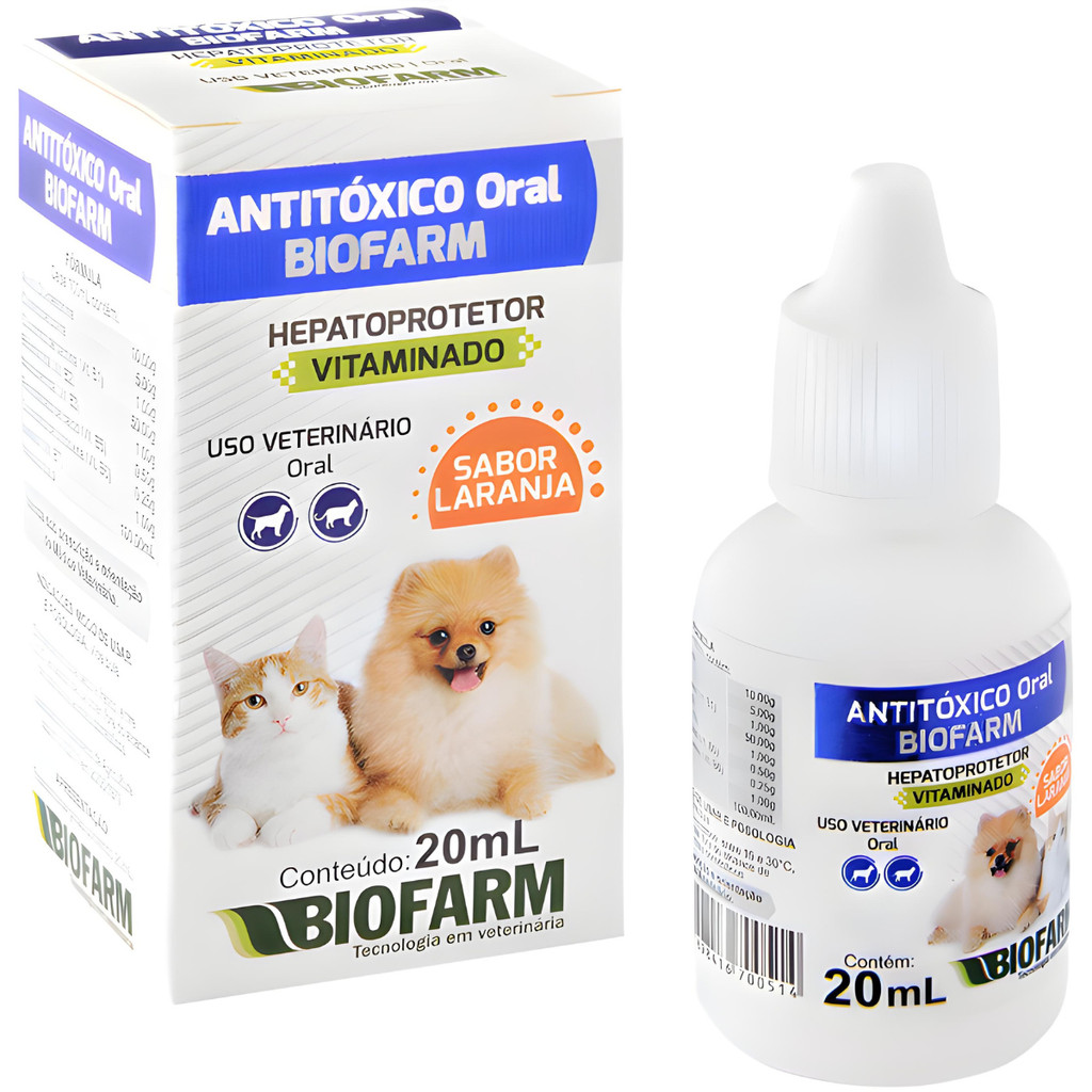 Medicamento Remédio Antitóxico Para Animais Cães e Gatos Via Oral Sabor Laranja Biofarm 20ml em Oferta na Shopee