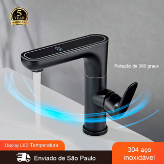 Torneira  Para Cozinha Banheiro Com Visor de Temperatura Regulagem e Giratória 360° Aço Inoxidável em Oferta na Shopee