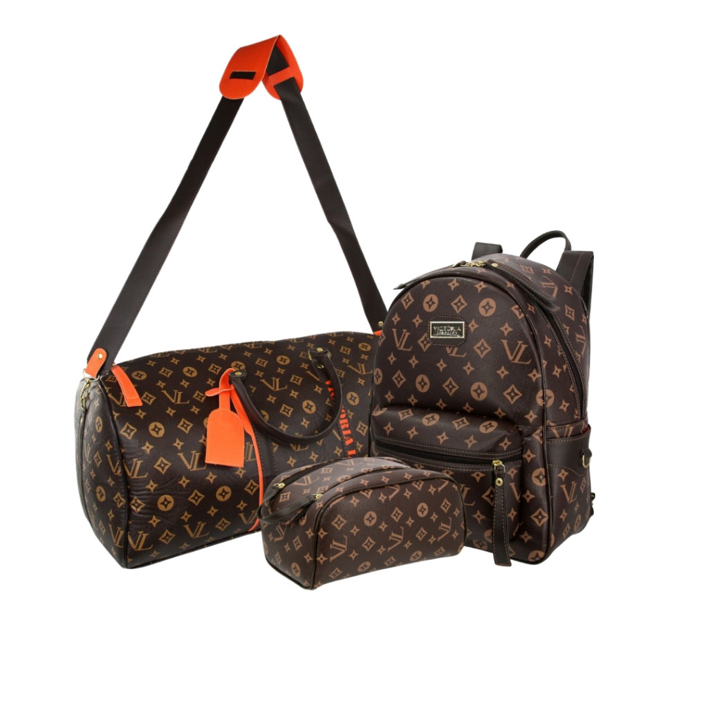 Kit Mala + Mochila + Necessaire Kit3 Luxo Cafe Letra Viagens 10kg Aero Passeios Fim de Semana