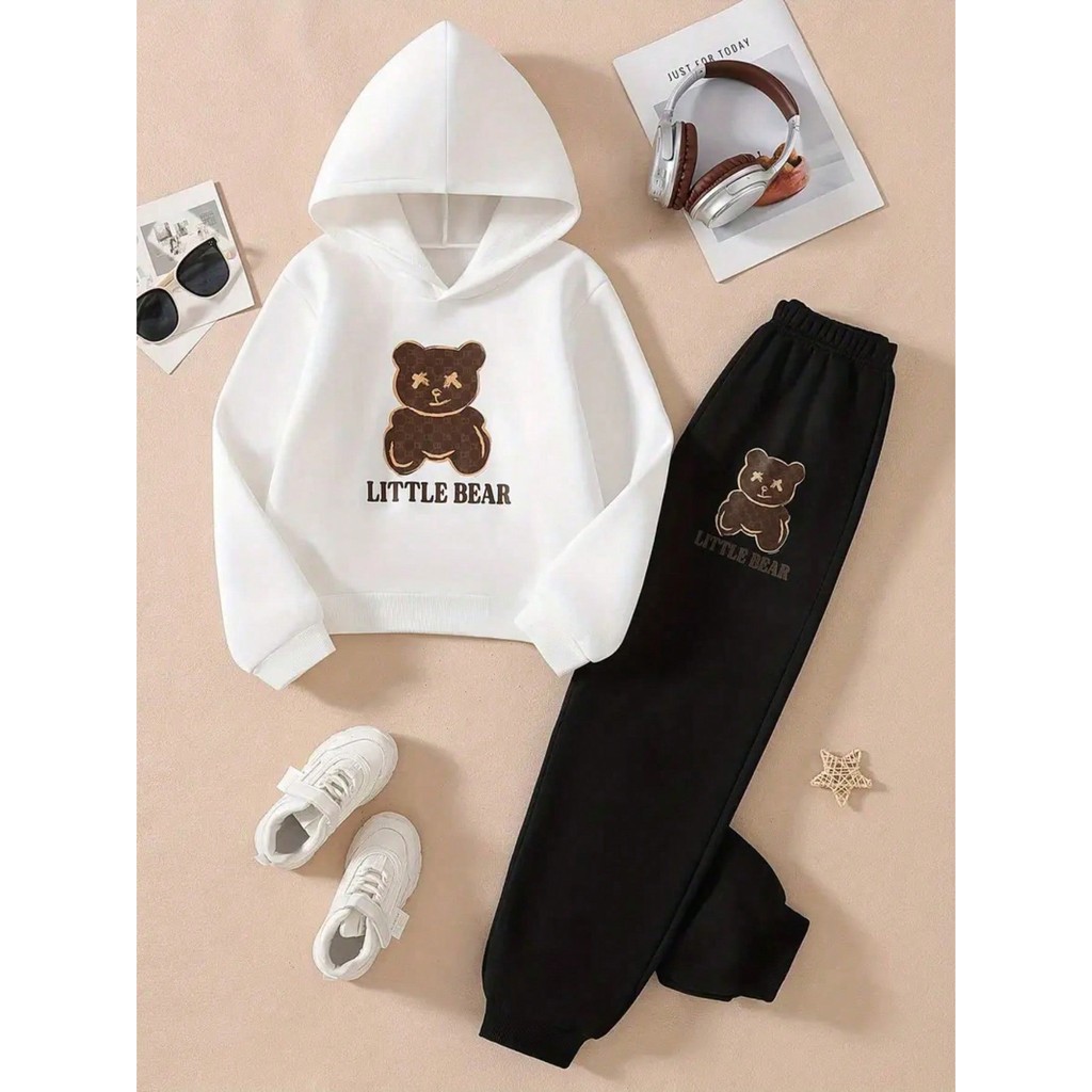 Conjunto Moletom Blusa e Calça De Frio Adequado Para O Inverno Infantil Roupa De 2pçs para Meninas