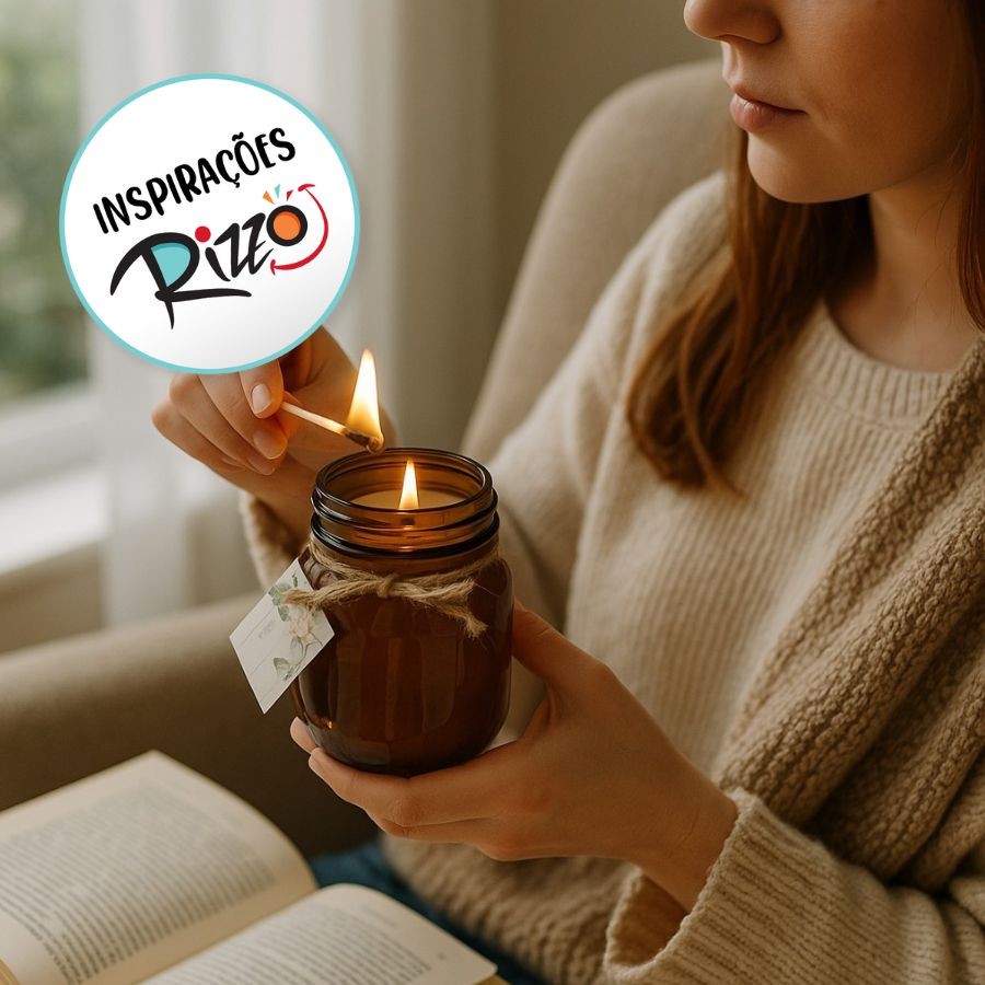 Vela Perfumada de Parafina SUP no Vidro Âmbar com Rolha e Etiqueta – 5x6x7cm - 1 unidade - Rizzo