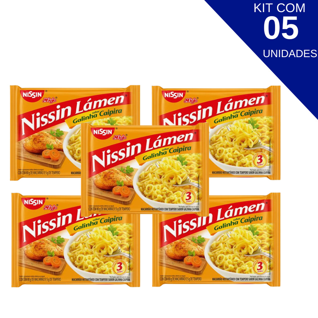 Kit Com 5 Macarrão Instantâneo Galinha Caipira Nissin Lámen 85g - Food & Beverages