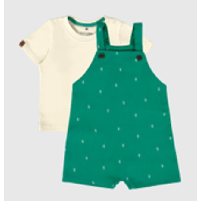 Conjunto Infantil Menino Camiseta + Macaquinho Estampado Malwee Kids Verde