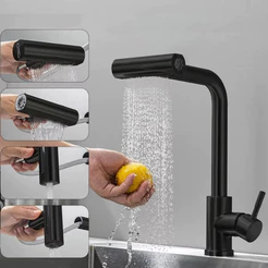Torneira Cascata Cozinha Gourmet Bancada Misturador Quatro modos Aço Inox 304 Cor preto
