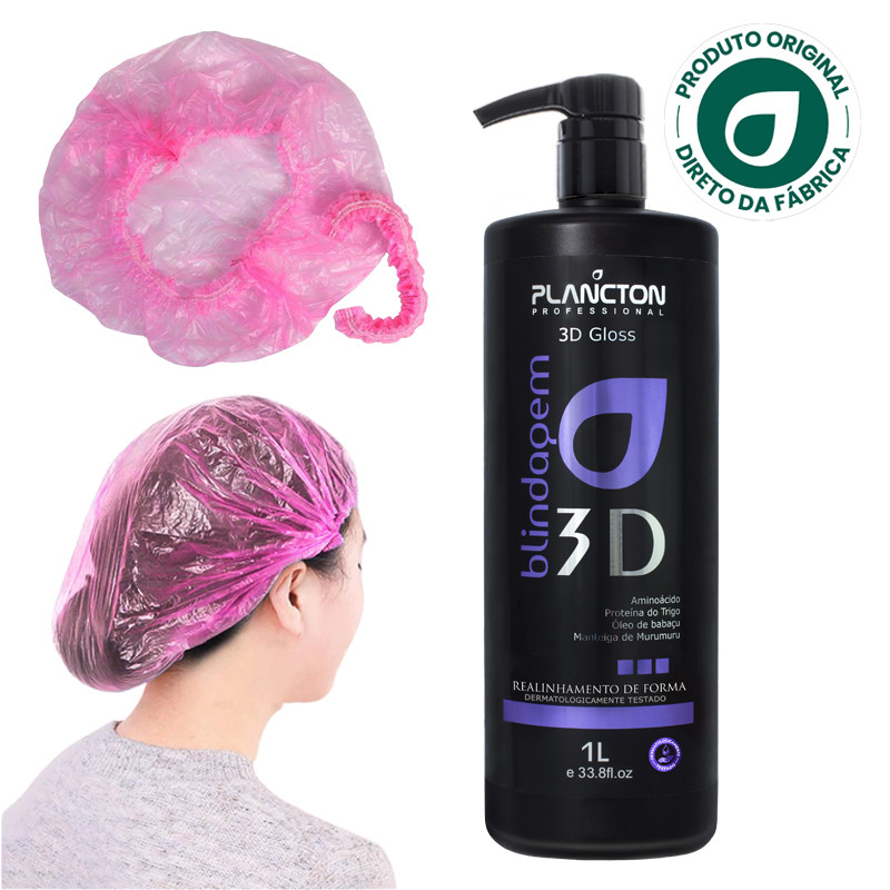 3D Blindagem Dinâmina 1L Plâncton + Touca Plástica Descartável – Brilho e Redução de Volume