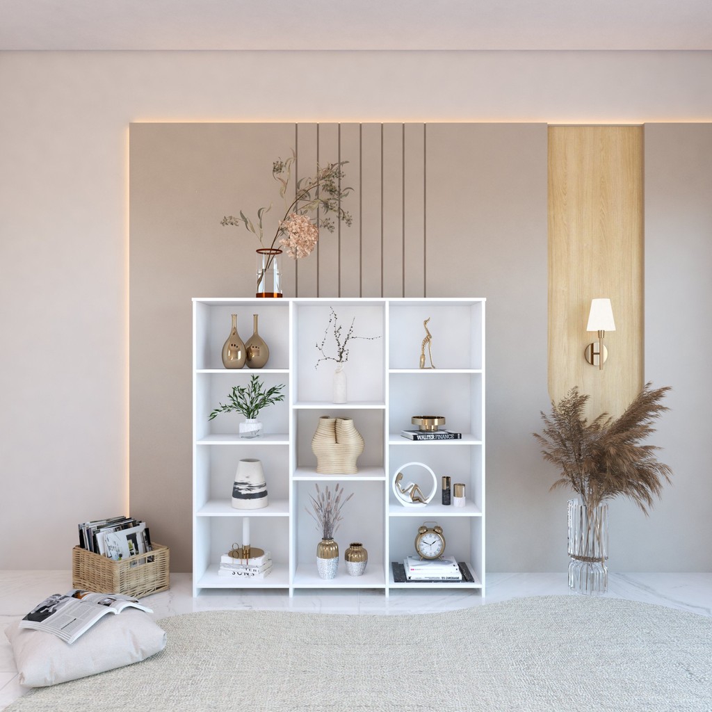 Estante para Livros Baixa 7 Prateleiras 137,5cmx136cm London Yescasa Branco - Home & Living