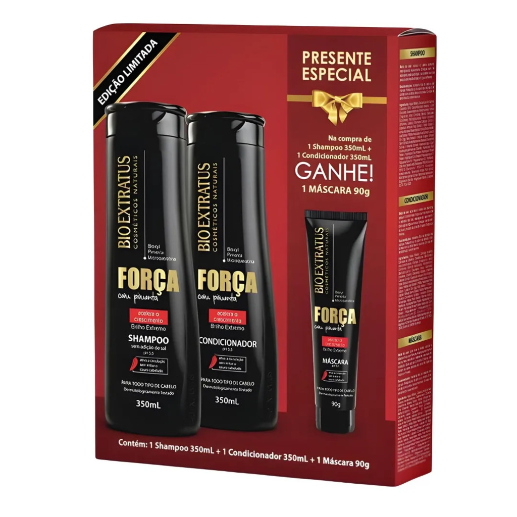 Kit Bio Extratus Força com Pimenta Shampoo 350mL + Cond. 350mL + Máscara 90g em Oferta na Shopee
