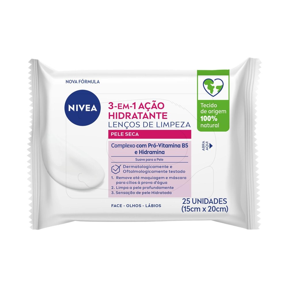 Lenço De Limpeza Demaquilante Nivea Ação Hidratante 3 em 1 25 Unidades - Beauty