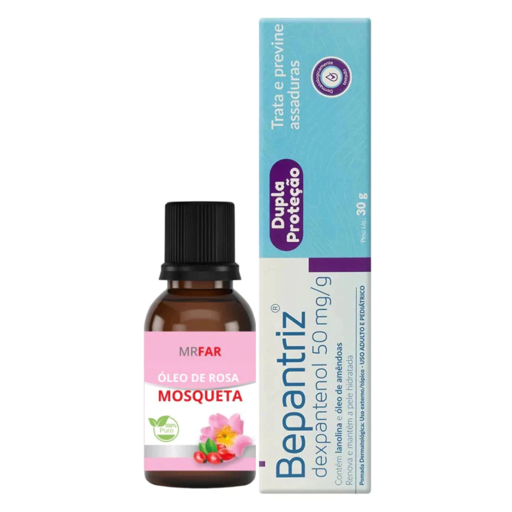 Óleo de rosa mosqueta 30ml clareia pele + Bepantriz Dexpantenol 30g em Oferta na Shopee