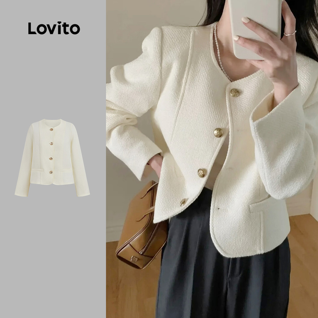 Lovito Casaco Elegante Com Botões Lisos Para Mulheres LBL24572 - Women Clothes