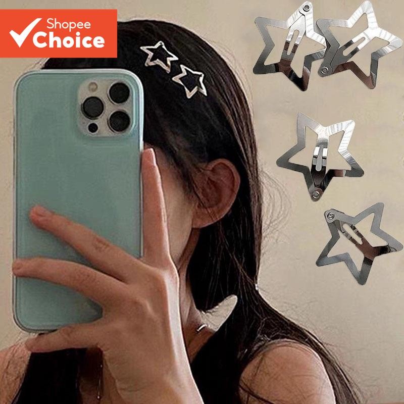 5 Pçs Estrela Grampos De Cabelo Estilo Y2K Prata Metal BB Clipes Doce Legal Acessórios Para O Meninas