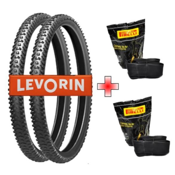 Par Pneu Excess Aro 26 X 1.95 Levorin Mtb Bike Trilha Cravos + 2 Camara Pirelli