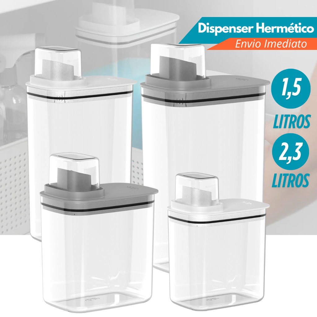 Kit Dispenser Organizador Lavanderia 2,3 e 1,5 Litros Acrílico amaciante sabão em pó Lavan...