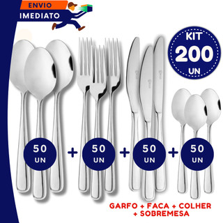 Talheres Aço Inox Completo Design Moderno e Durável 48 96 200 Peças