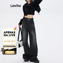 (Casual) Lovito Jeans Femininos Com Botão Liso E Bolso Frontal Com Zíper LNA49080