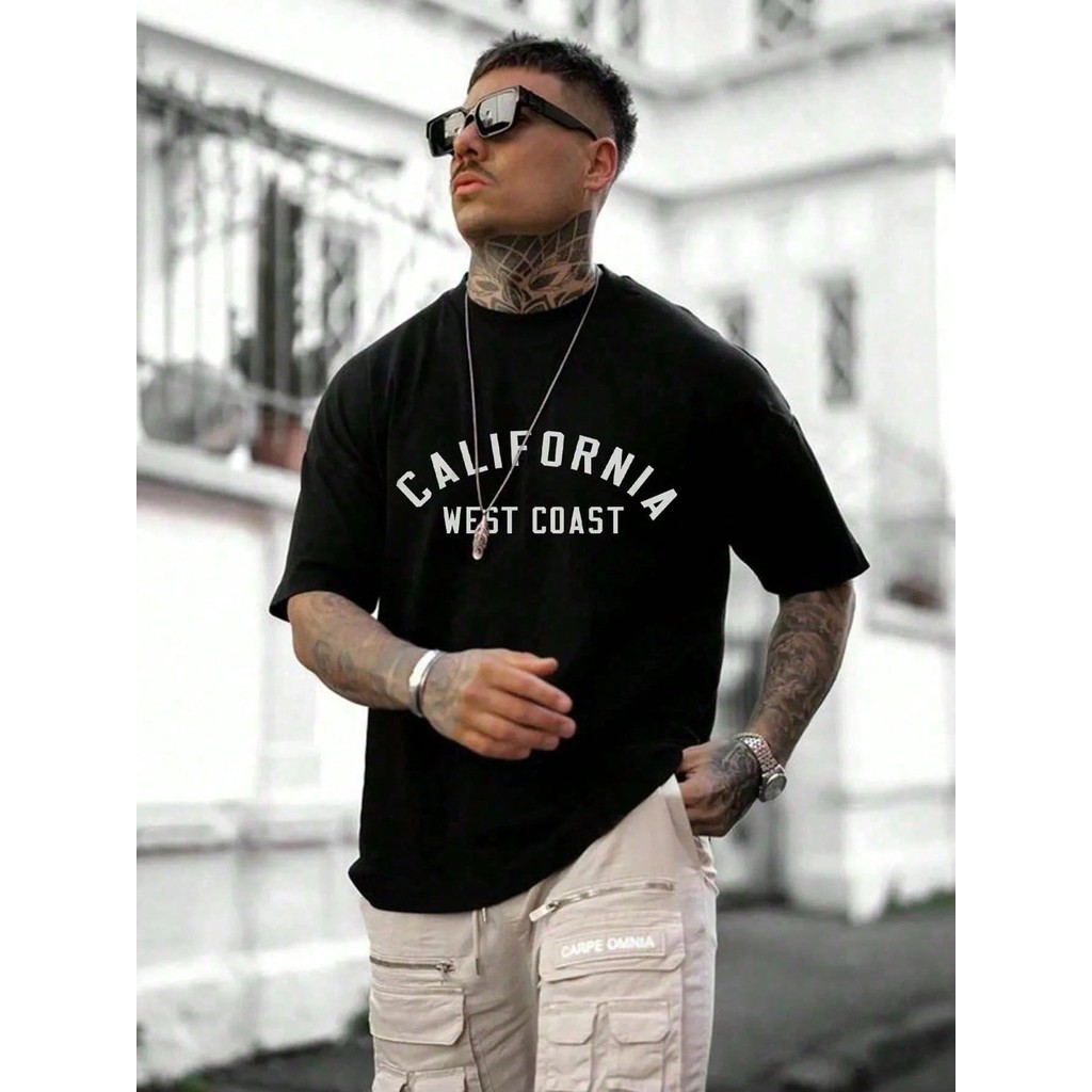 Camiseta California Masculina Streetwear Preta Estampada Oversized Estilo Urbano West Coast
