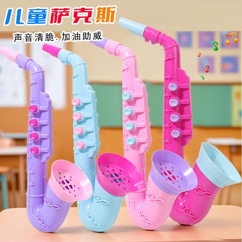 Simulação crianças saxofone pequeno chifre brinquedo gravador de plástico brinquedo trompete chifre jogando instrumento
