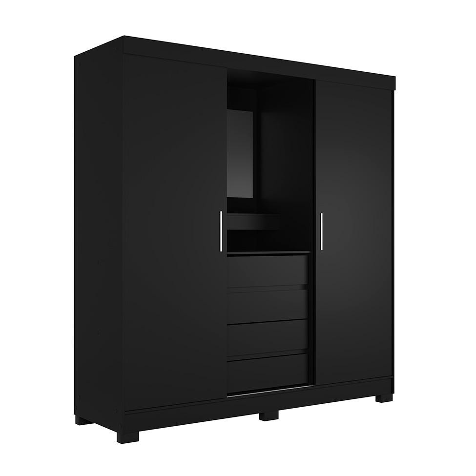 Guarda-Roupa Casal com Espelho e Penteadeira Grécia 2 PT 4 GV Preto - Home & Living