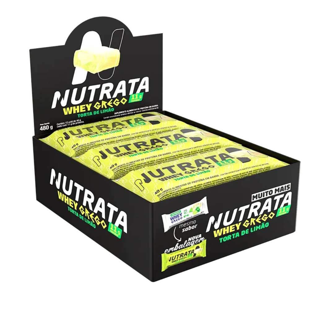 Detalhes do Whey Grego Bar Caixa Com 12 Unidades de 40g Nutrata